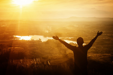 Fototapeta premium Thanksgiving men on the mountain