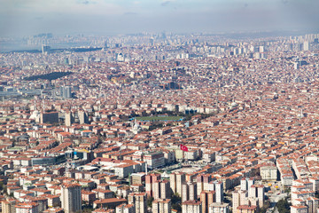 Istanbul big city area with a lot of apartments and turkish flag