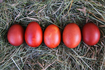 Пасхальные яйца в соломе