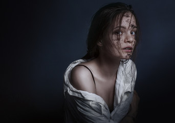 emotional fashion portrait of a young attractive woman in studio