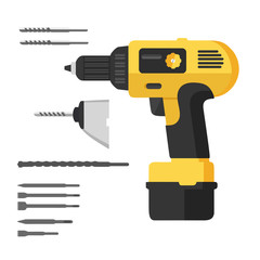 Illustration realistic hammer-drill on flat design