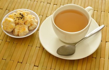 Chinese mini cookies dressing black and white sesame eat with hot tea