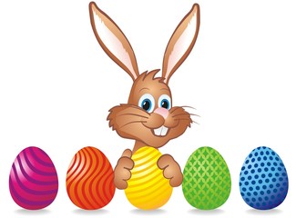 Osterhase mit bunten Ostereiern