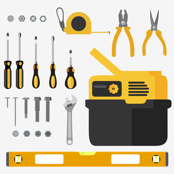 Illustration realistic set of building tools on flat design