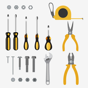 Illustration realistic set of building tools on flat design