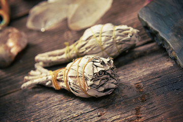 White sage incense on the plank