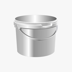 Illustration realistic white plastic bucket on white background