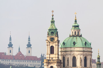 Fototapeta na wymiar Dome of St Nicholas Church (Cathedral) Mala Strana, Prague, Czechia.