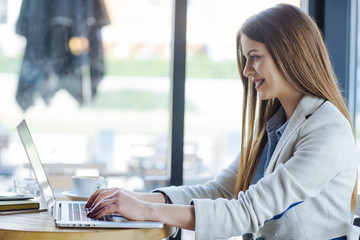 Beautiful Young Woman Working on Laptop