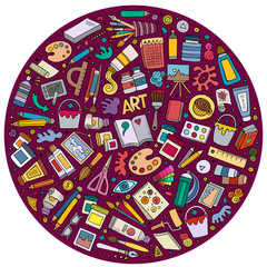 Colorful vector set of Art cartoon doodle objects