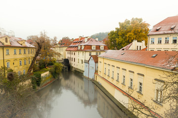 Fototapeta na wymiar Kampa Island with Certovka River and Water mill in Old Prague, Czechia.