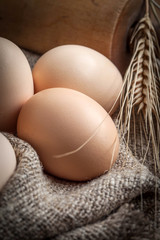 Raw organic farm eggs.