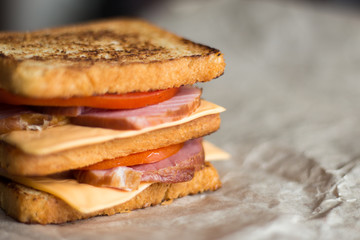sandwich with cheese, tomato and smoked meat