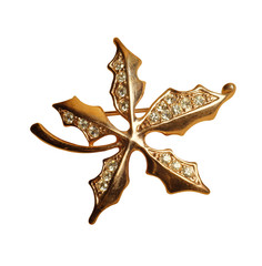 Metal vintage brooch with rhinestones in the form of leaf isolated on white background.