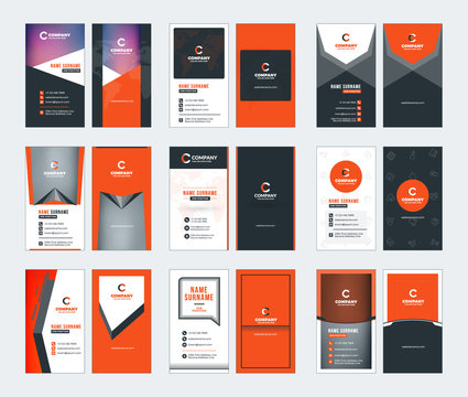 Collection of vertical business card vector templates. Stationery design vector set