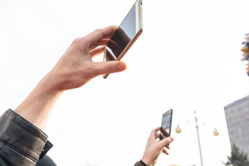 Female hands taking photo with smart phone