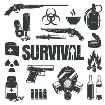 Set Of Icons On The Theme Of Survival.