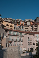 Sunset, golden light on the seaside village. Love Walk