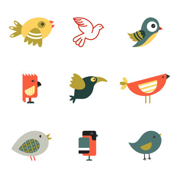 Birds Different Styles Vector Illustration
