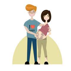 Happy pregnancy concept. Couple pregnant woman and her husband standing together.Vector/Illustration