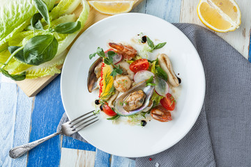Seafood salad on a plate