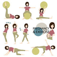 Obraz na płótnie Canvas Workout for pregnant set. Yoga training for healthy pregnancy.vector/illustration