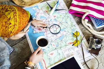 Travel planning concept on map