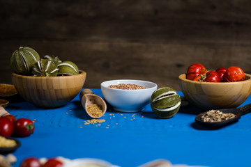 Raw legume on old rustic wooden table, Healthy Food