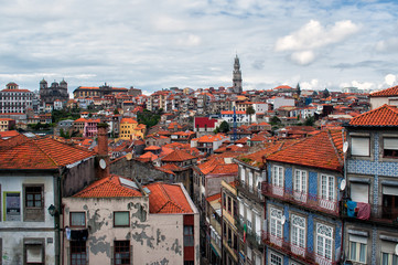 View of Porto city, Portugal, with Clerigos Tower and Cathedral.