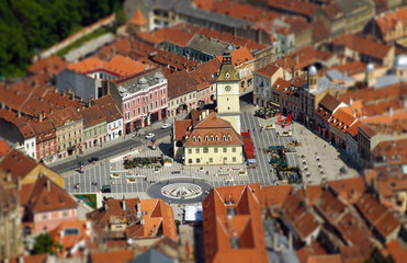 Naklejka premium European medieval city view. Miniature tilt shift lens effect