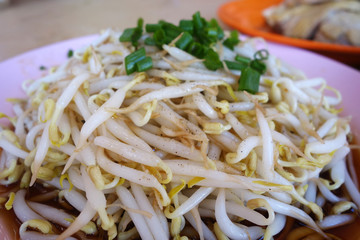 Fresh bean sprouts at local restaurant in Ipoh