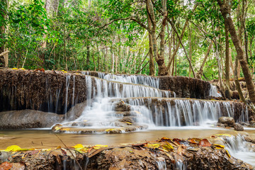 Waterfalls Huay Mae Kamin in  dry season nature  forest,of Thailand