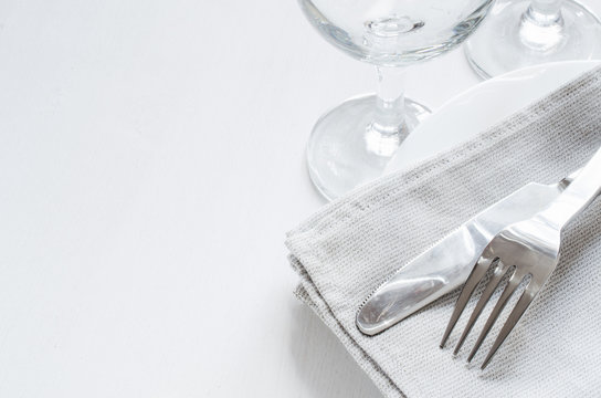 Festive Table Setting With Napkin and Cutlery.