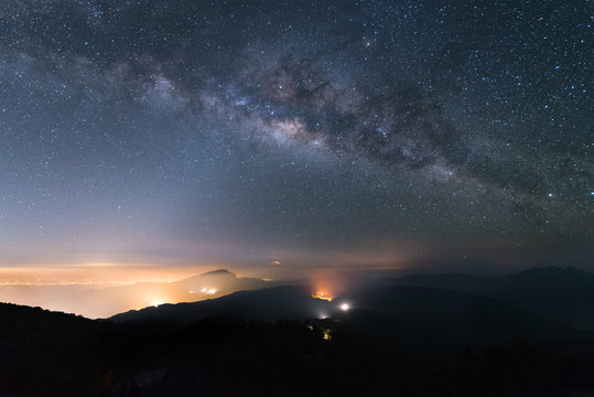 Milky way and Zodiac light on night sky above Doi Inthanon National park. Chiang mai, Thailand.