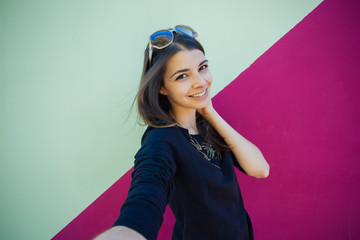 Very beautiful girl student doing selfie instagram for Europe