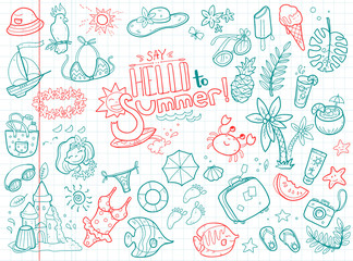 Vector cute doodle collection of summer. The sea, the ocean, the