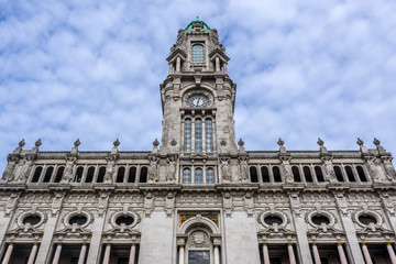 Fototapeta na wymiar Tower of Porto City Hall in Porto city, Portugal
