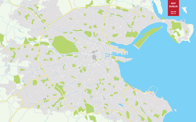 Fototapeta premium Mapa kolorów wektor Dublin, Irlandia. Plan miasta Dublina