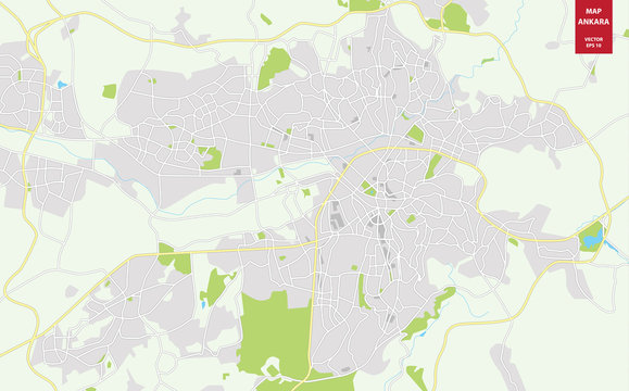 Vector color map of  Ankara, Turkey. City Plan of Ankara