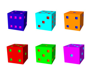 Dice set. 3d Vector colorful illustration.