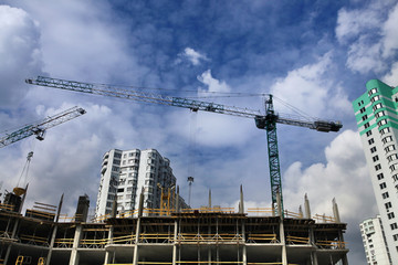 cranes and construction of microdistrict