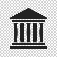 Bank building icon in flat style. Museum vector illustration on isolated background.