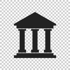 Bank building icon in flat style. Museum vector illustration on isolated background.