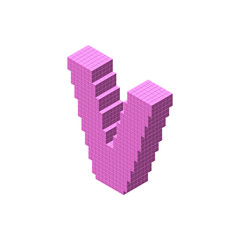 Fototapeta premium 3d pixelated capital letter V. Vector illustration.