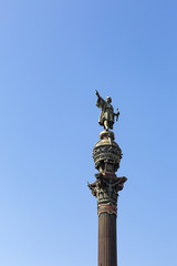 Fototapeta na wymiar The Columbus Monument showing Christopher Columbus at the lower end of La Rambla, Barcelona, Catalonia, Spain