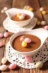 chocolate mousse with candy egg for easter