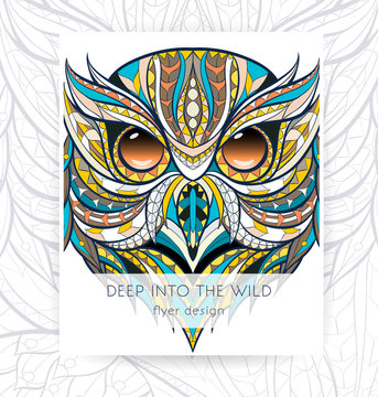 Flyer template with patterned head of owl.