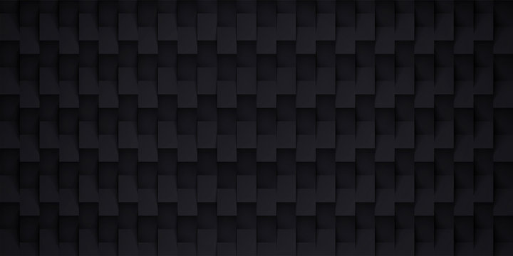 Volume realistic vector texture, black cubes, steps geometric pattern, design dark wallpaper
