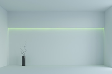 Empty white minimalist room with green backlight. 3d rendering