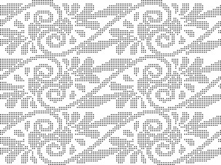 Halftone round black seamless background spiral cross vine flower